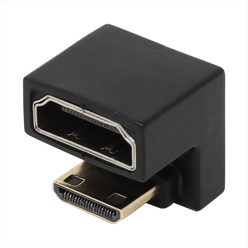 ADV-211 HDMIミニコネクタの向きを180度反転させHDMIコネクタに変換するアダプタ。通電LED搭載。上向きタイプ。ブラック