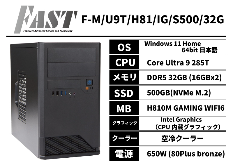 F-M/U9T/H81/IG/S500/32G（省電力CPU搭載モデル）