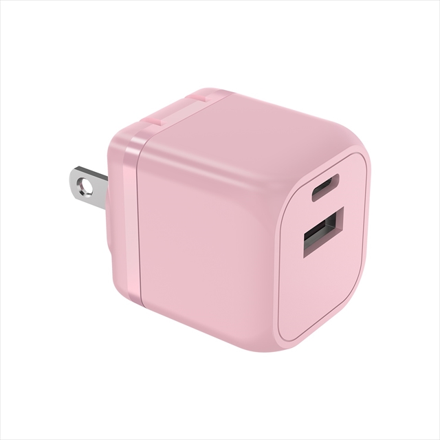 FUSB-ACG302UCPK PD対応 GaN搭載Type-C＆Aポート AC充電器30W パステルピンク