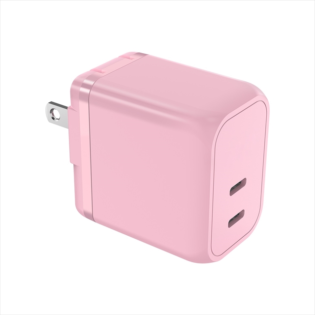 FUSB-ACG452CPK PD対応 GaN搭載Type-Cx2ポート AC充電器45W パステルピンク