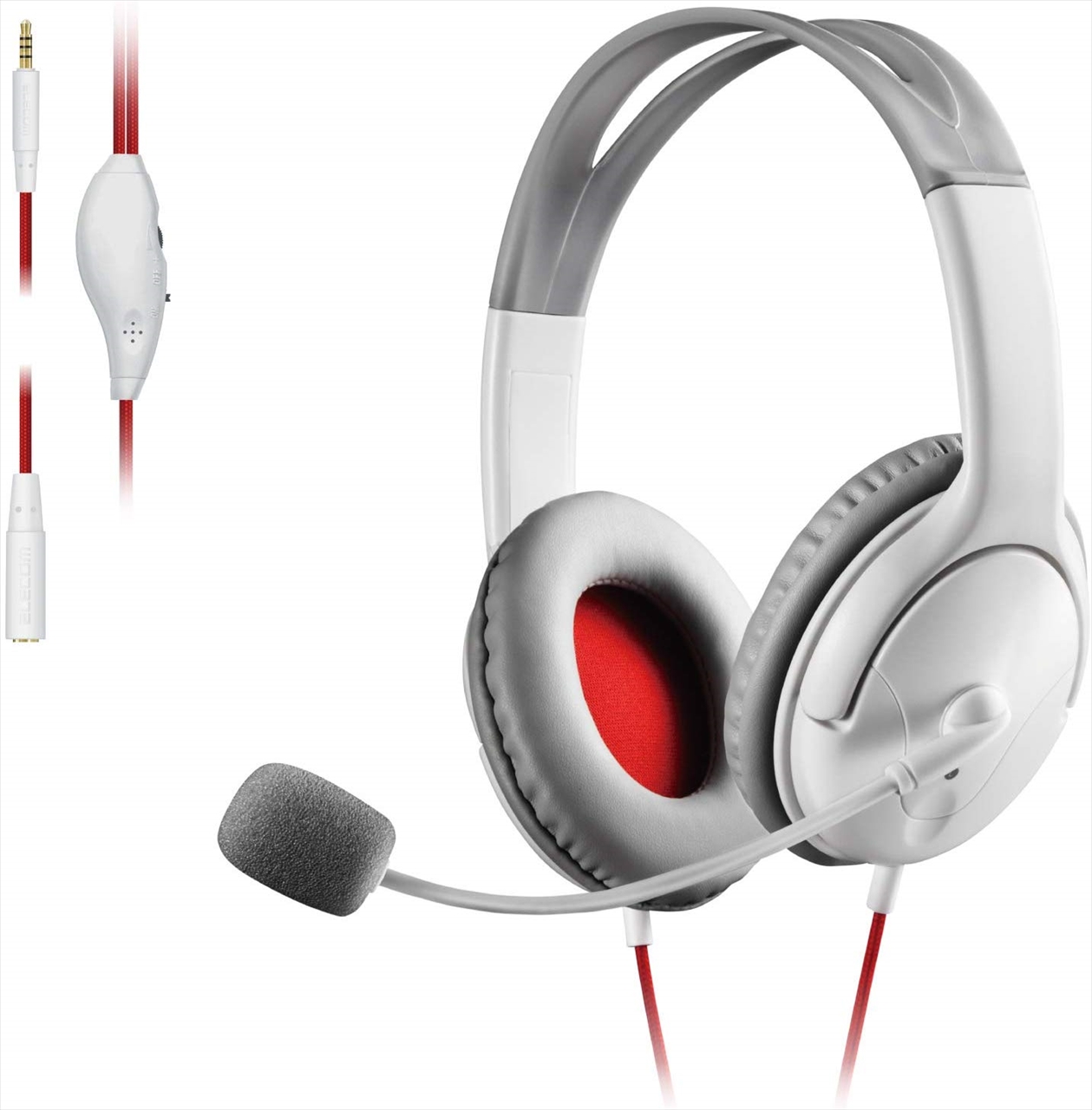 HS-GM20WH ｹﾞｰﾑ向け/4極/両耳ｵｰﾊﾞｰﾍｯﾄﾞ/1.0m/1.5m延長ｹｰﾌﾞﾙ付/PS4