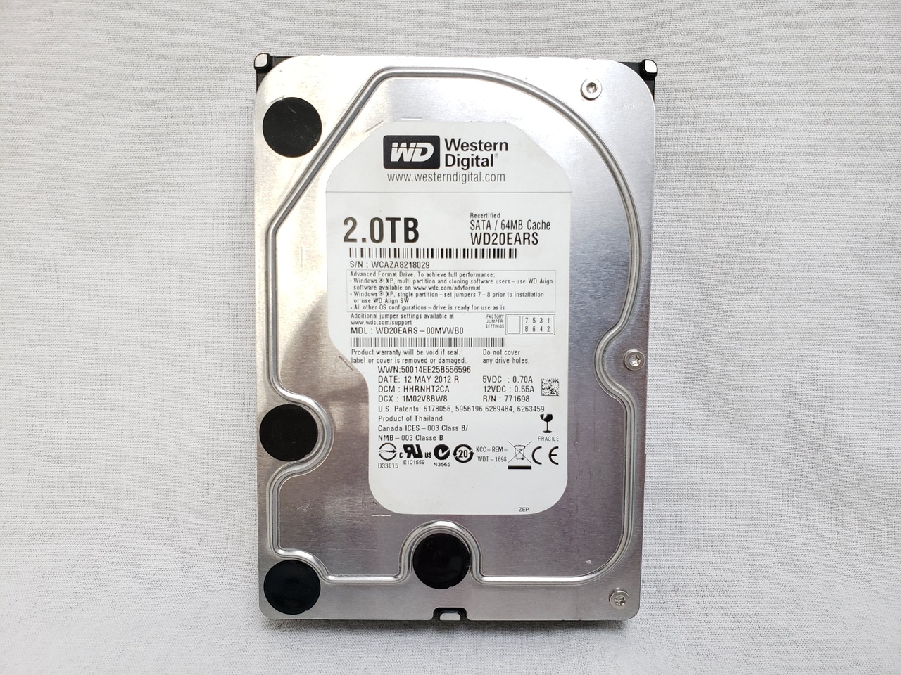 【中古3＋新品1・初期化済み】3.5インチHDD2TBｘ4台（WD20EARS） WD20EARS 各サイトで併売につき売切れのさいはご容赦願います。 | 2TB