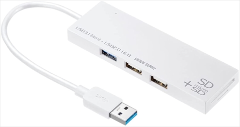 USB-3HC316WN USB3.2 Gen1（USB3.1/USB3.0）＋USB2.0のコンボハブにSD・microSDスロットを搭載。ホワイト