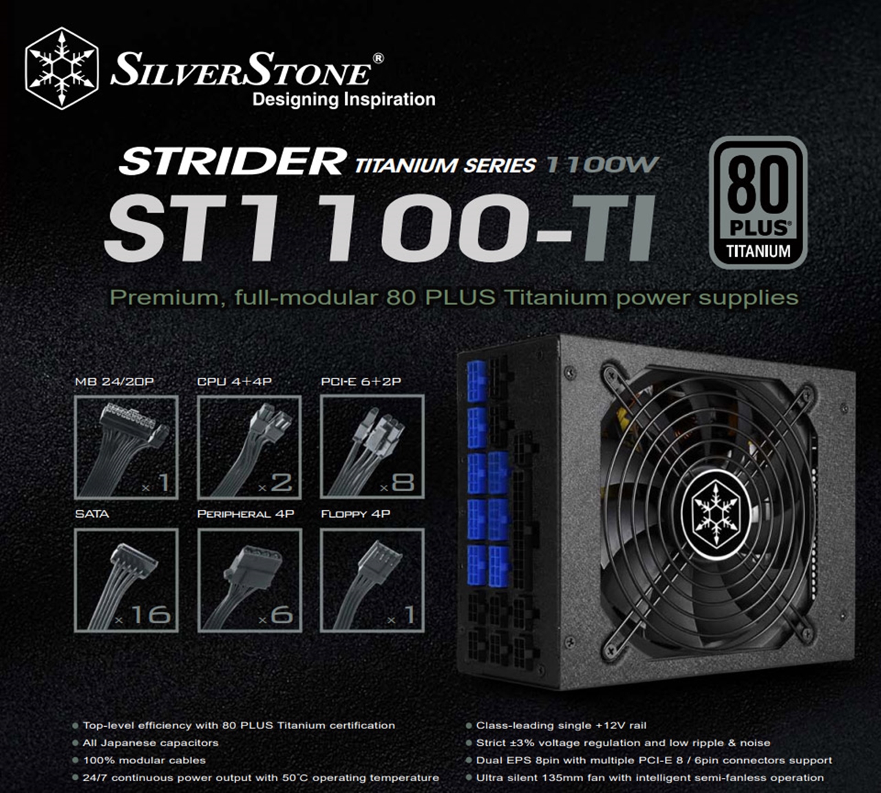 秀逸 SilverStone 1100W 80PLUS TITANIUM フルモジュラー ATX電源 SST