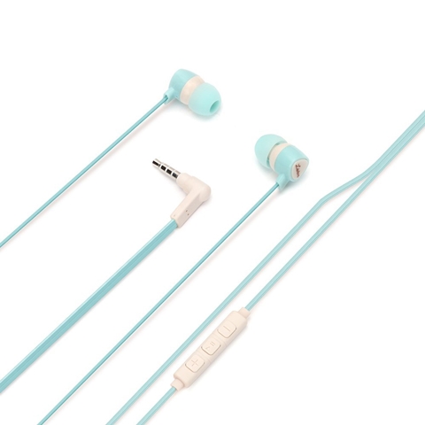 【クリックで詳細表示】PG-SHE3BL2 ステレオインナーイヤーヘッドホン ハンズフリータイプ フラットケーブル 1.2m ブルー