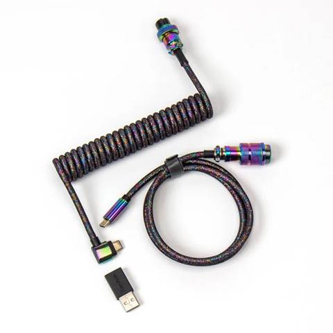 Keychron プレミアム・コイル式アビエイターUSBケーブル / L時（カラー：レインボーメッキ・ブラック） Cab-7