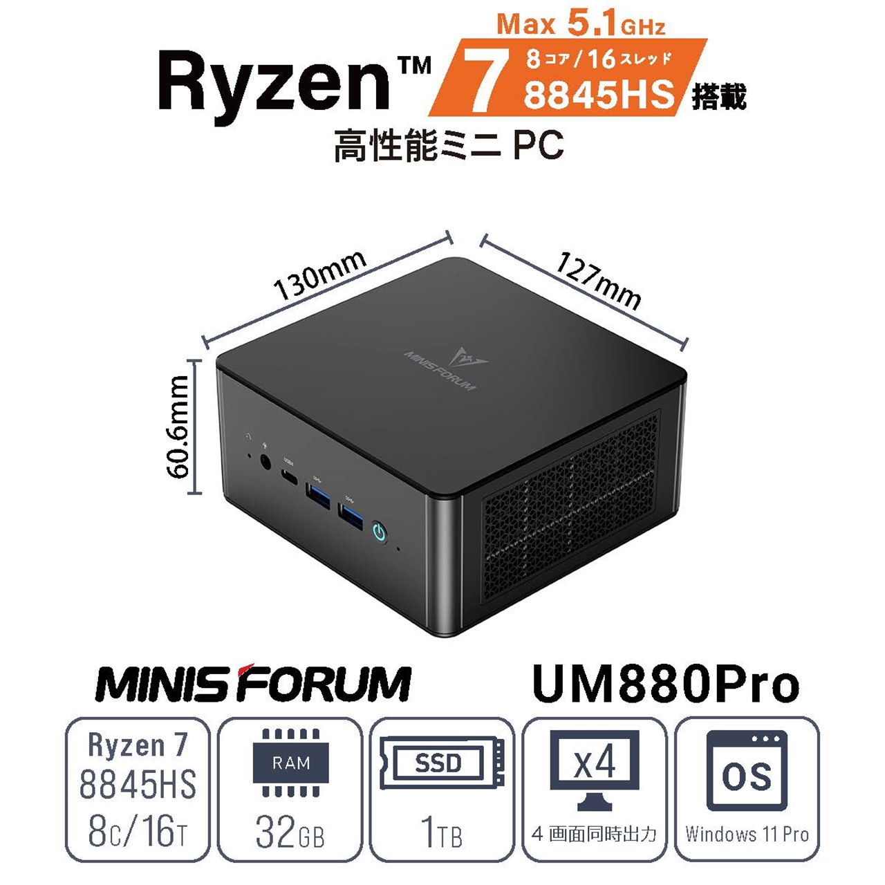 MINISFORUM UM880PRO-32/1T-W11Pro　高性能ミニPC UM880PRO-32/1T-W11Pro(8845HS) | MINI PC | MINI PC | パソコン本体