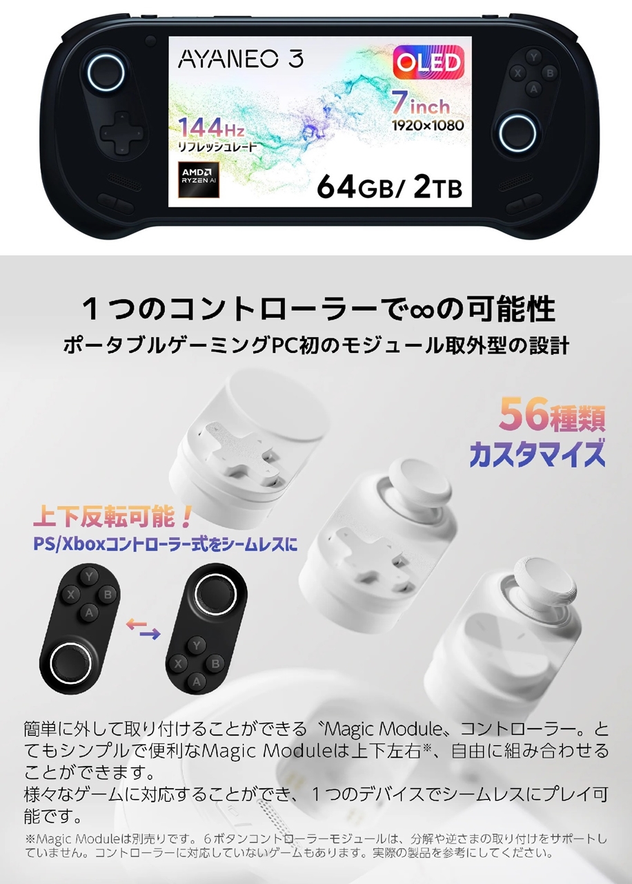 AYANEO 3 OLED/Ryzen AI9 HX370/64/2TB スターリーブラック AYA3 